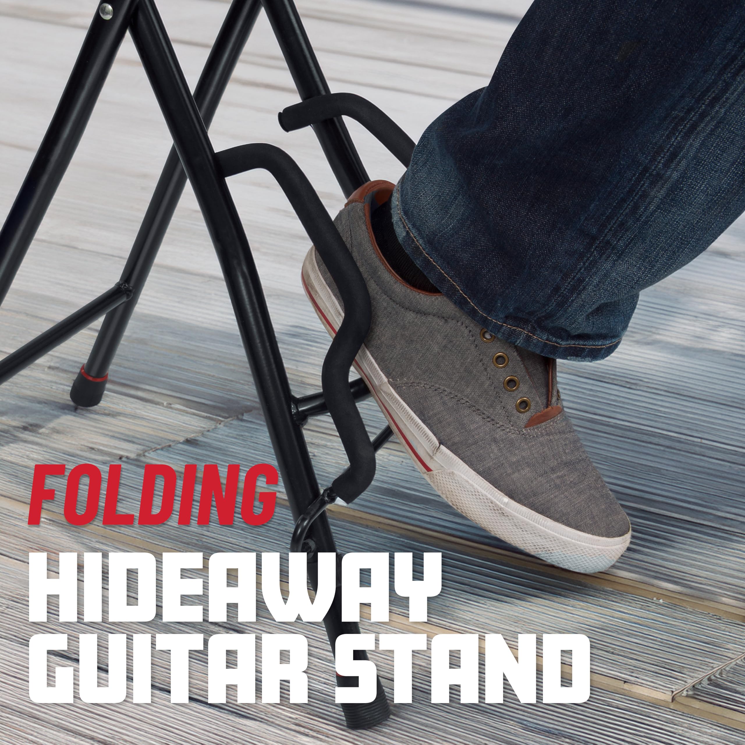 Gator Frameworks Guitar Seat with Padded Cushion, Ergonomic Backrest and Fold Out Guitar Stand; Holds both Acoustic and Electric